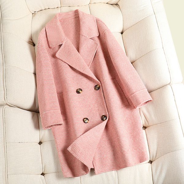 

korean version of the double-breasted long coat 2020 autumn winter warm chic women coats solid color female wool coat, Black