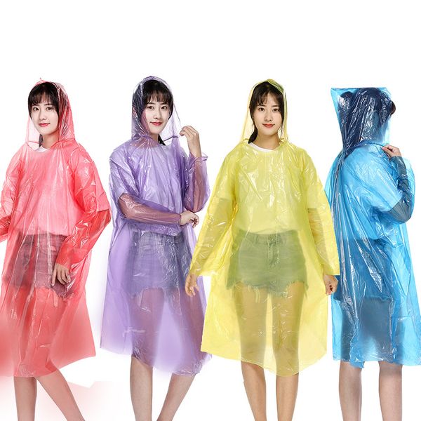 

10pcs disposable raincoat emergency waterproof hood poncho travel camping must rain coat clear rainwear suit, Black