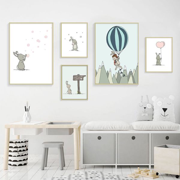 

baby nursery wall art cute brave adventure bunny canvas poster print cartoon rabbit painting nordic children bedroom decor