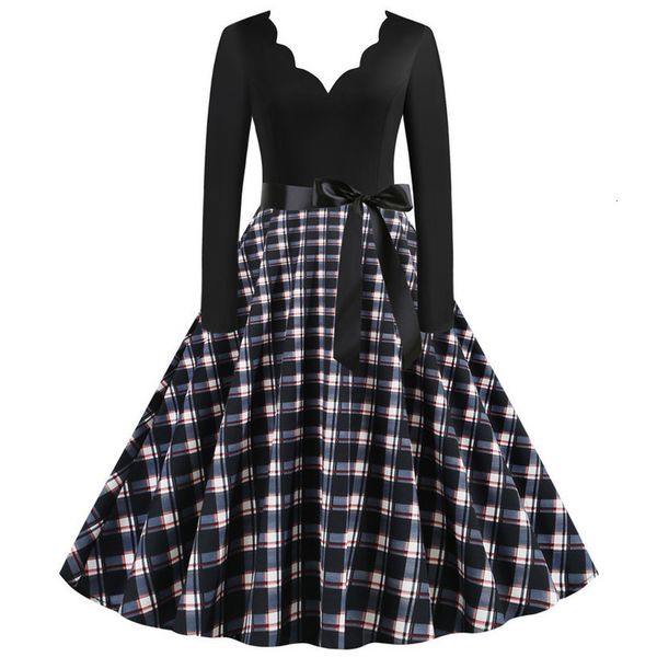 

plaid women summer dresses office clothing robe vintage 50s 60s pin up dot swing party rockabilly dress knee-length vestidos, Black;gray