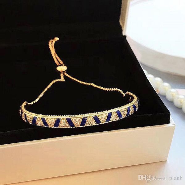 

new 18k yellow gold bracelets original box for pandora 925 sterling silver blue stripes adjustable size bracelet with box, Golden;silver