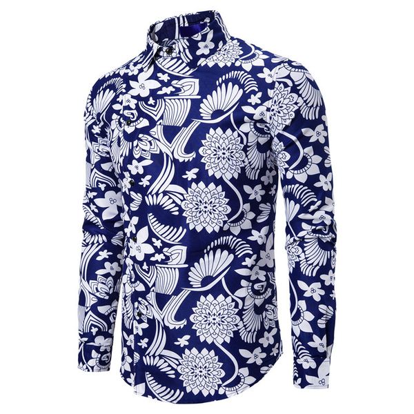 

four season shirt for man fashion lapel single-breasted 3d digital printed long-sleeve shirt casual slim party dress, White;black