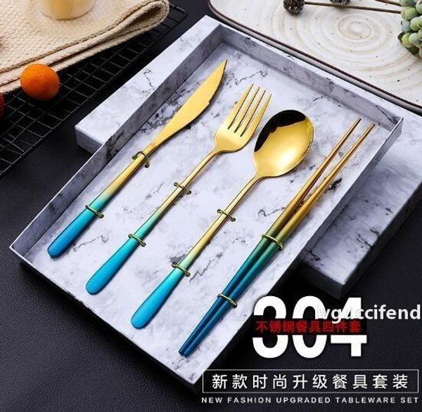 

2019 -3factory wholesale 304 stainless steel western tableware nordic western-style gradient gold-plated steak knife and fork spoon gift set