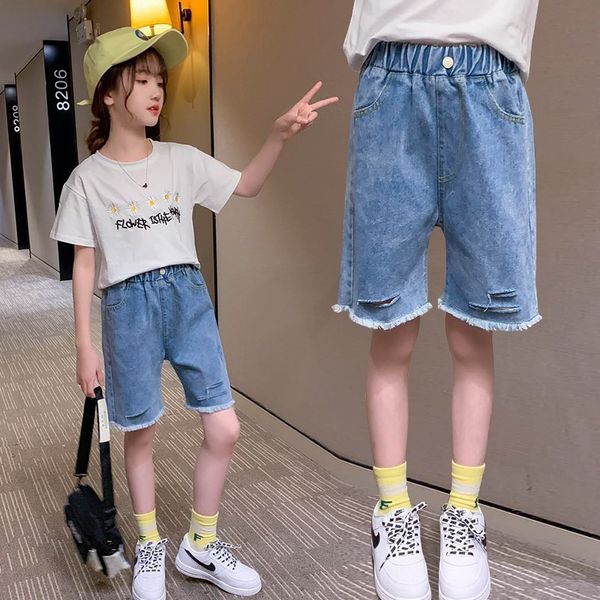 

3zl2i girls' medium pants western style and jeans children's wear jeans clothing 2020 summer new korean style children's casu, Blue