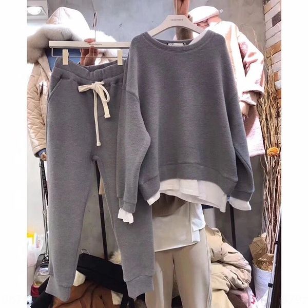 

d9toq korean dongdaemun 2019 women's clothing new knitwear simulation knitwear korean style hong kong style fake two-piece stitching sw, Gray
