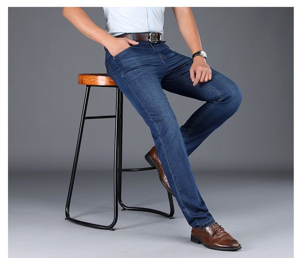

js390j-spring and summer jeans men's loose straight tube men's pants business pants, Blue