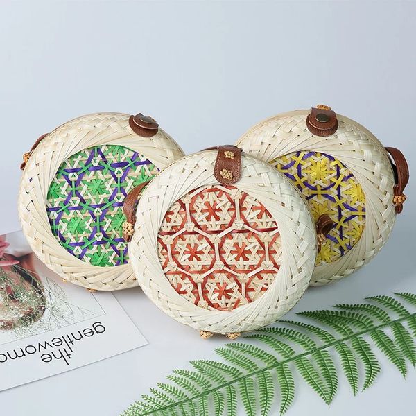 

handmade summer beach bags woven sling bag round knitted purses and handbags colors shoulder messenger rattan straw braided bag