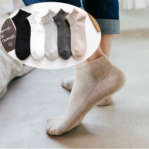 

19 spring and summer new artistic style men's thin mesh cotton boat cotton boat socks sweat-absorbent breathable men's socks, Black