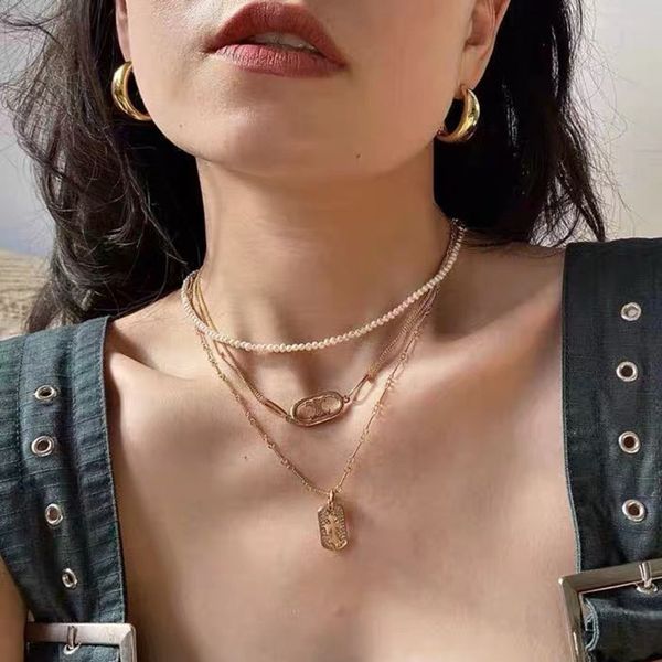

european and american style women necklace designer jewelry fashion designer necklace cuban link chain gold joyerÃ­a, Silver