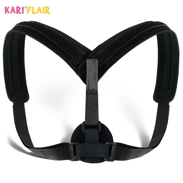 

men elastic back brace support belt comfort back posture corrector clavicle spine relaxed body shoulder lumbar clavicle support, Black;blue