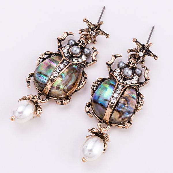 

exaggerated multi-layer insect animal diamond rice beads earrings bohemian style women, Golden