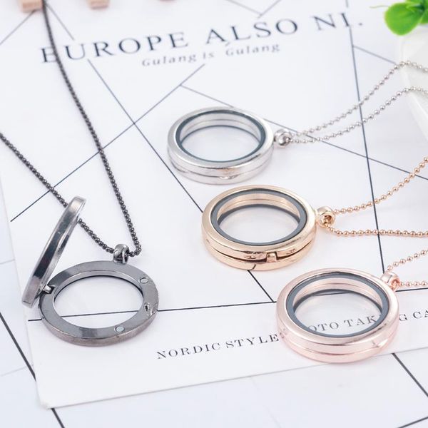 

fashion round living memory floating charm glass locket pendant long chain necklace gifts women accessories, Silver