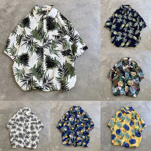 

men short sleeve lapel printed shirt tropical leaf pattern floral shirt casual summer hawaiian holiday camisa, White;black