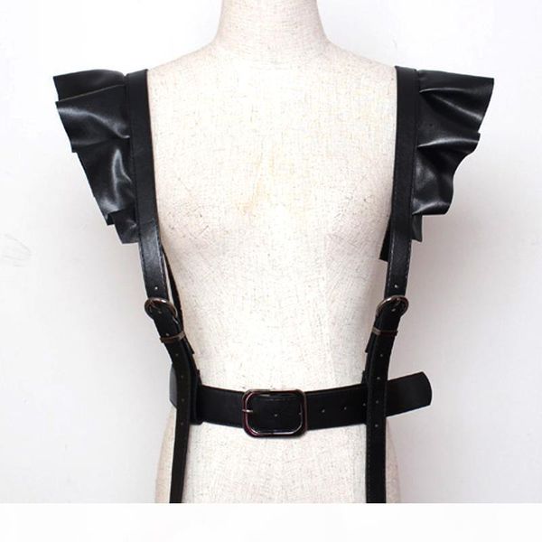 

new personality style both shoulders pu decoration belt straps wide elastic tank shoulders corsets belt back high waist strap, Black;white