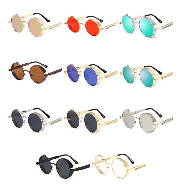 

vintage steampunk retro metal round circle frame sunglasses c6ud, White;black