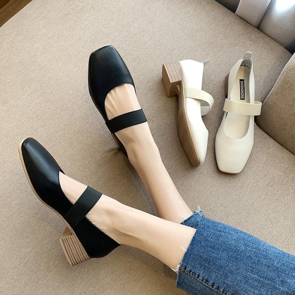 

2020 summer beige сандалии мэри джейн четкие каблуки комфорт обувь для женщин med мелкий рот площади toe дамы черный, Black