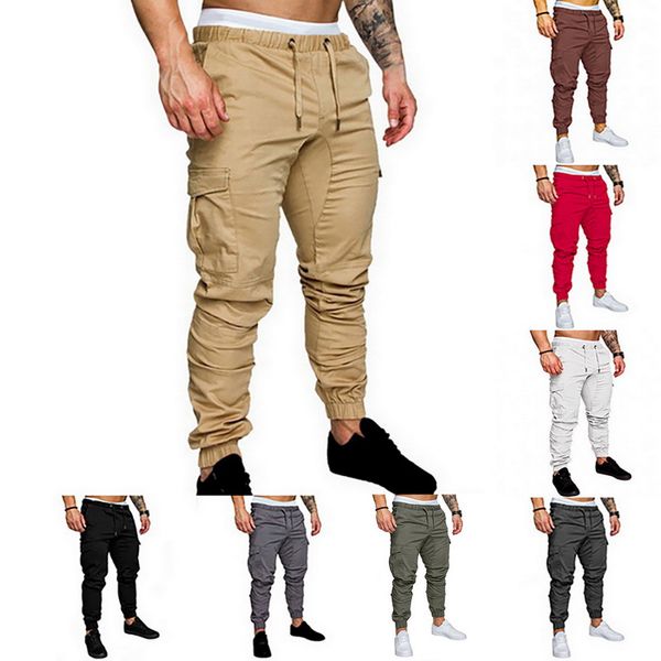 

autumn men pants hip joggers pants 2020 new male trousers mens joggers solid multi-pocket sweatpants m-4xl, Black