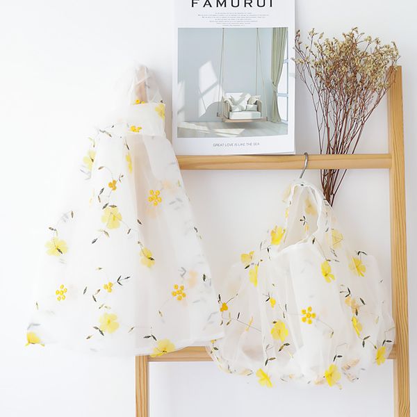 

floral emboridery organza handbag for youth female teenager korean fashion summer vest shape sweet yellow shopper shopping bag