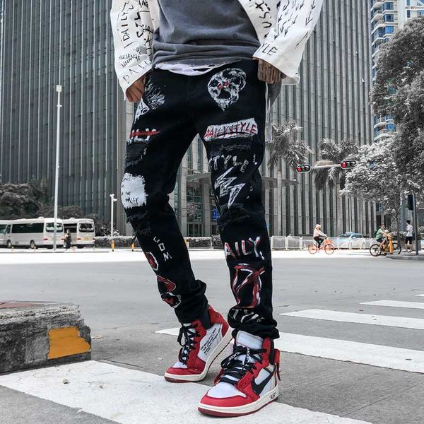 

новые 2020 модных мужской функционального ветер панк ветер брюки мужских личностей повязки хип-хоп джинсы, Blue