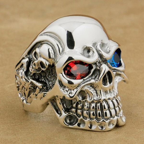 

gothic skull ring vintage indian cz zircon crystal eyes mens ring punk biker vintage hip pop jewelry gift rings for women, Silver