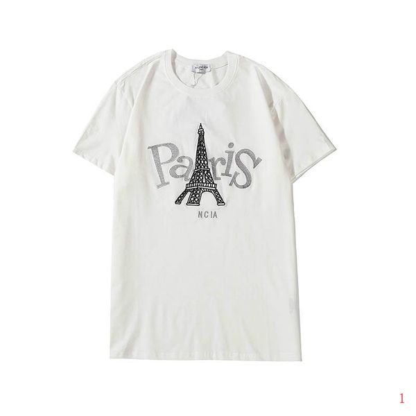 

20s mens t shirt fashion tees breathable loose shorts sleeves paris emboridery with tower t shirts clothing 206guqi, White;black