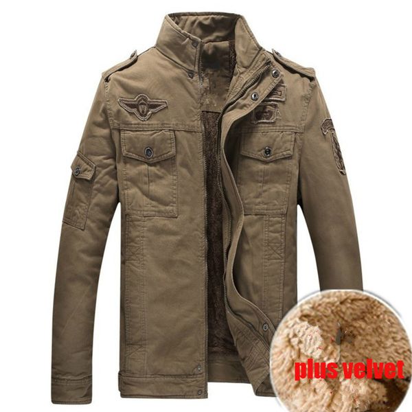 

pure cotton velvet winter jacket men stand collar zipper casual parkas men large size flight clothing outdoor jacket, Black