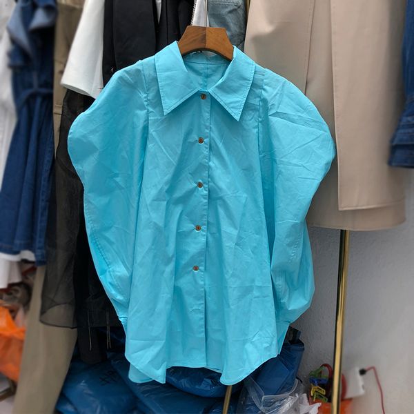 

women's blouses & shirts deat 2021 autumn arrivals long puff sleeve turn down collar shirt women mj865, White