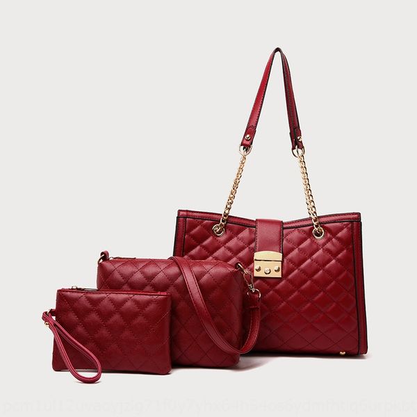 

2019 new mother and child multi-piece shoulder bagset women's bag trendy diamond embroidered thread women's shoulder hand bag, White