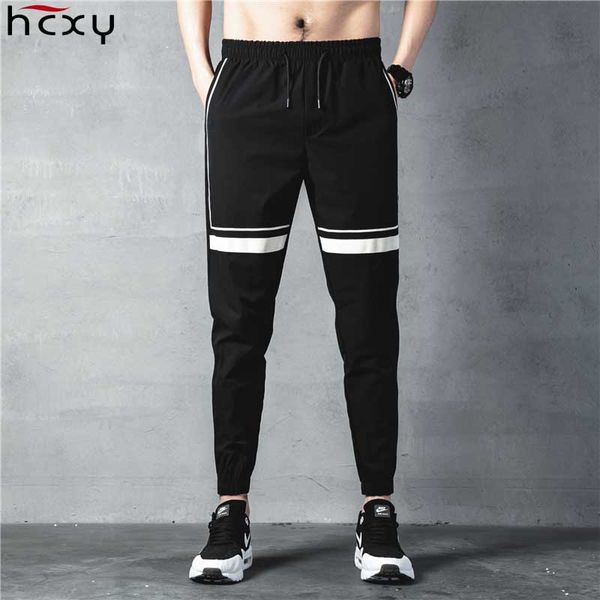 

hcxy мужские повседневные брюки 2020 лето мужчины голеностопного длина брюки брюки мужчины лодыжку прилив моды учащийся полосы micro стрейч, Black