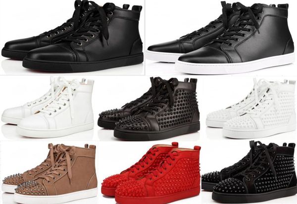 

sneakers red sole shoe studded spikes shoes for men and women shoes wedding crystal leather sneakers with box big size 36-47, Black