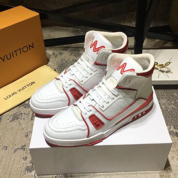 

люкс стиль мужская обувь повседневная с origin box моды тренер тапки ботинка шнурок -до high top мужская обувь vintage chaussures pour homme, Black