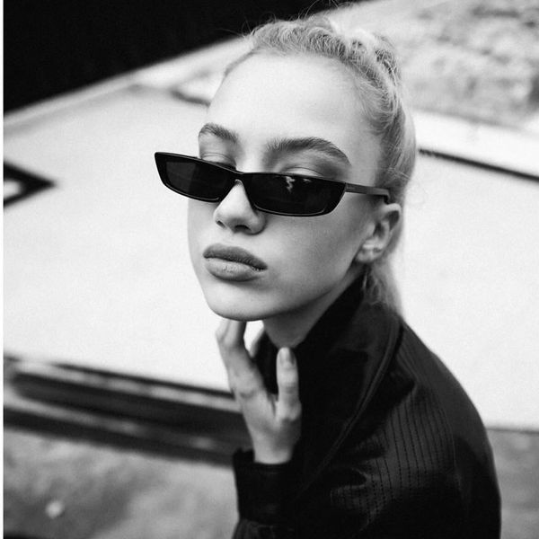 

vintage rectangle sunglasses women small frame sun glasses retro black eyewear, White;black