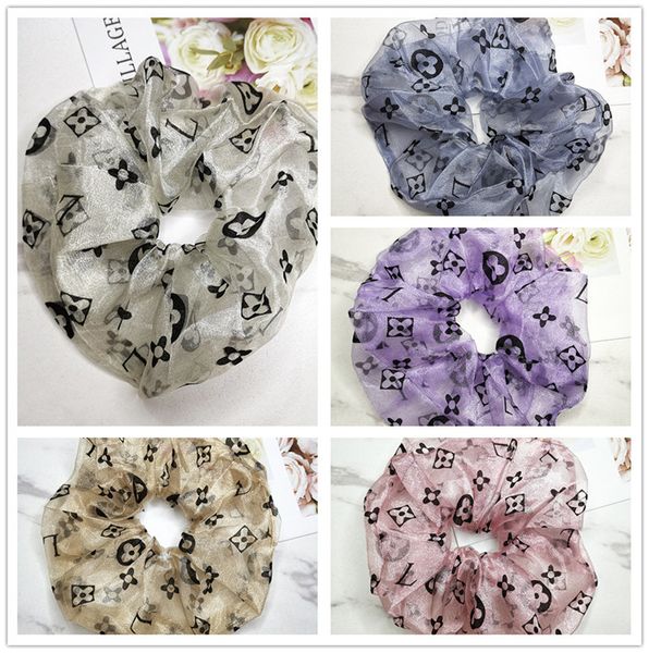 

ins girls organza scrunchy designer hair band hair ring elastic brand ponytail holder stretchies large intestine hairbands accessory d73005, Slivery;white