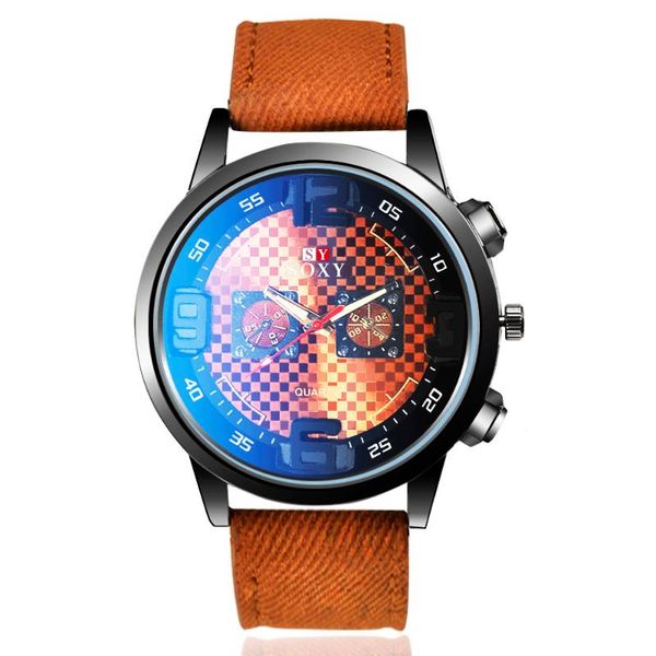 

2020 mens watches blue ray men wristwatch leather band mens analog quarts watches relogio masculino, Slivery;brown