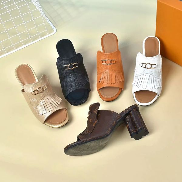 

with box woman slippers heels shoe sandals real leather slippers fashion scuffs slippers casual shoes for women l1701, Black