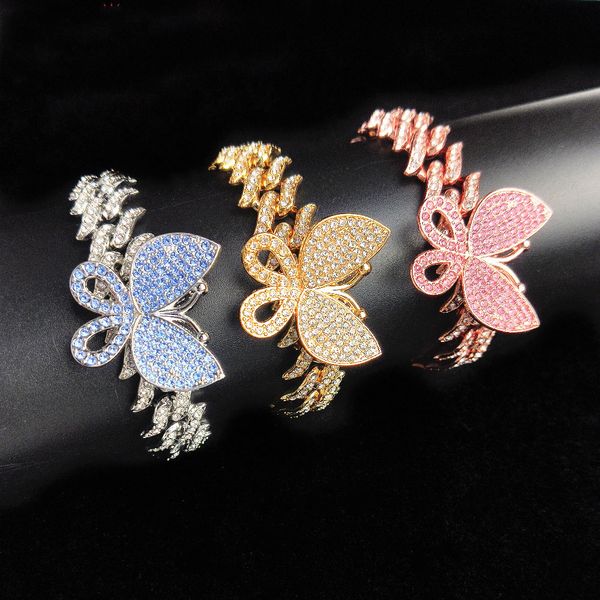 

men hip hop bracelet jewelry punk rock hipster butterfly chain bracelet single row full diamond 2cm wide thorns cuban bracelet, Black