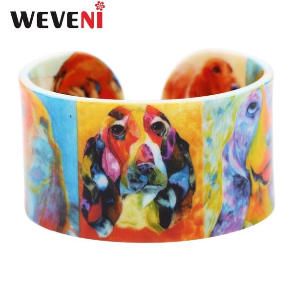 

weveni wide love lightweight basset hound bangle bracelets for women new fashion accessories animal jewelry dog lover souvenir, Black