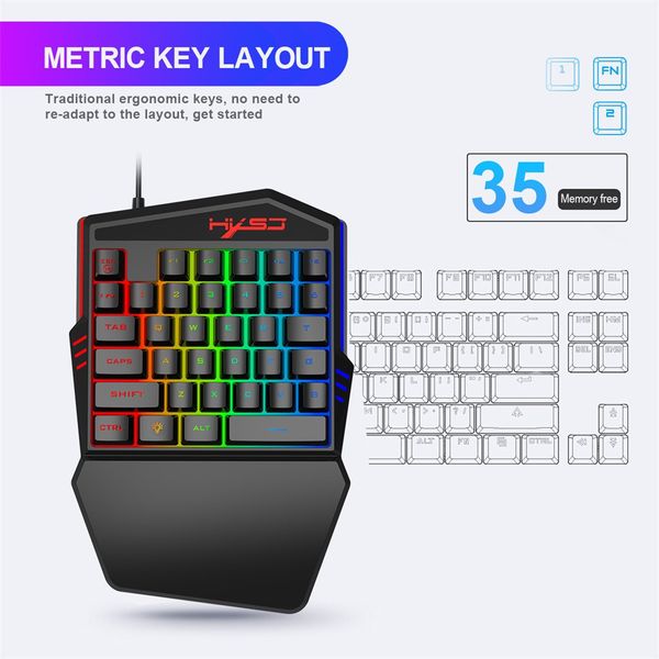 

hxsj v100+h300 keyboard mouse set 35 keys mini usb wired keyboard+ mouse mini gaming keyboard mechanical texture peripherals