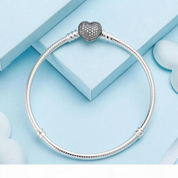 

m heart clasp wedding bracelet 925 sterling silver snake chain original box for pandora charm bracelets women bracelets luxury jewelry, Golden;silver