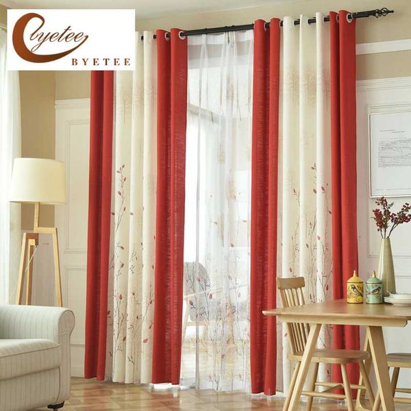 

byetee] pastoral linen curtains for living room bedroom curtains drapes kitchen red semi light window fabrics cortinas
