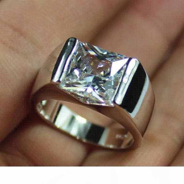 

men's 925 silver sqaure green emerald white sapphire stone diamond simulated solitaire wedding ring eternity jewelry for men