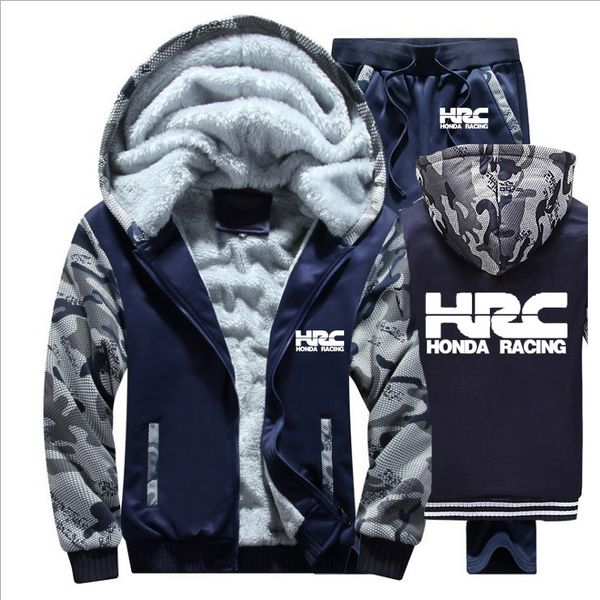 

hoodies men hrc race motorcycle car logo mens hoodies suit winter thicken warm fleece zipper tracksuit mens jacket pants sets