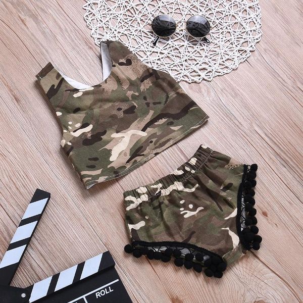 

2pcs newborn kids baby girls clothes sets camo vest sleeveless shorts casual cotton outfits clothing baby girls 3m-3t, White