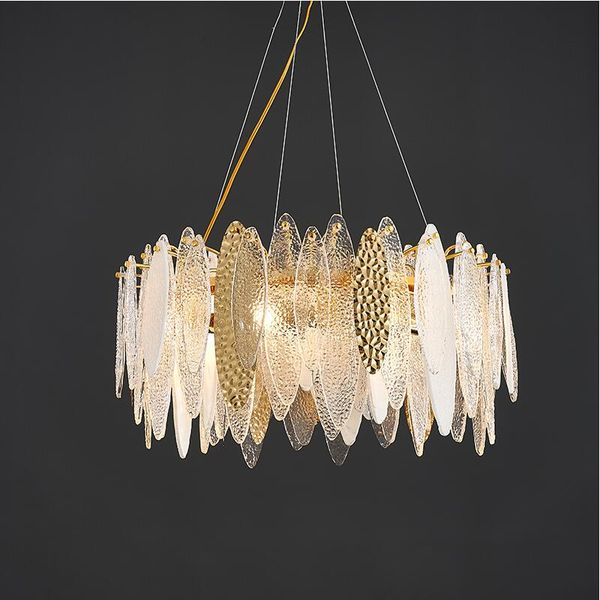 

new light luxury chandelier nordic simple living room lamp dining room bedroom lamp color glass villa led chandelier
