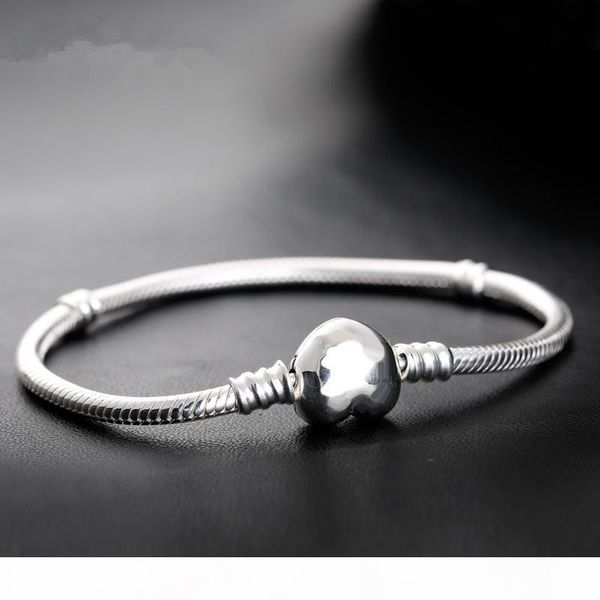 

f 1pcs drop shipping factory silver plated heart bracelets snake chain fit for pandora bangle bracelet women children gift b002, Golden;silver