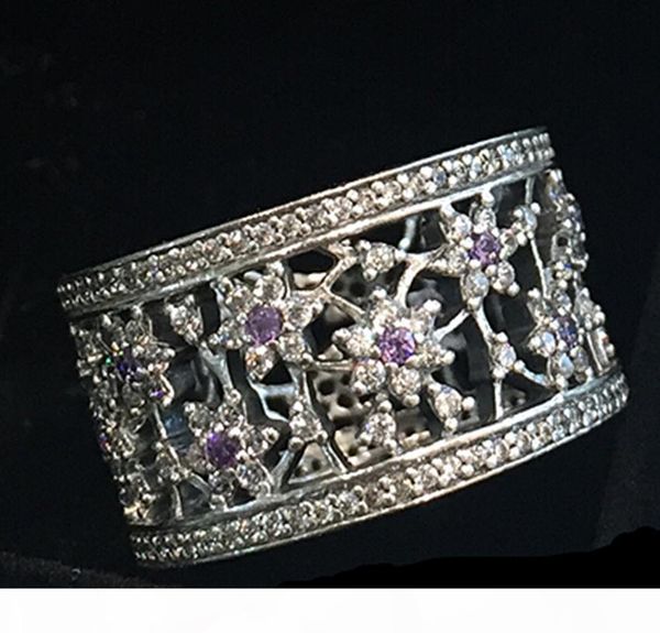 

высокое качество 100% 925 sterling silver forget me not кольцо с фиолетовый кристалл и ясный cz европейский дизайнер ювелирных изделий типа, Golden;silver
