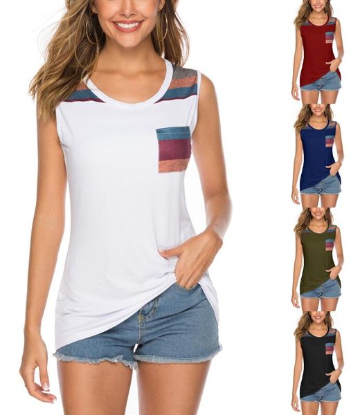 

popular european and american round neck stitching casual vest women's, White