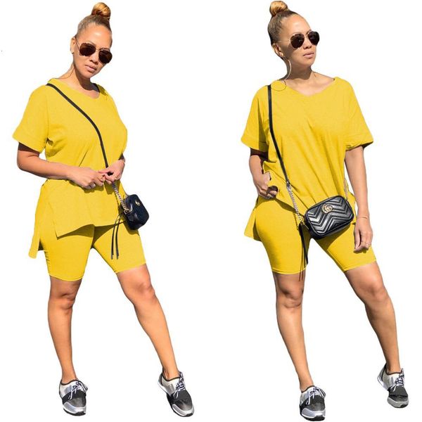 

2020 summer new womens 2 pieces shorts sets t-shirt + biker shorts outfits elastic high rise shorts suits set, Gray