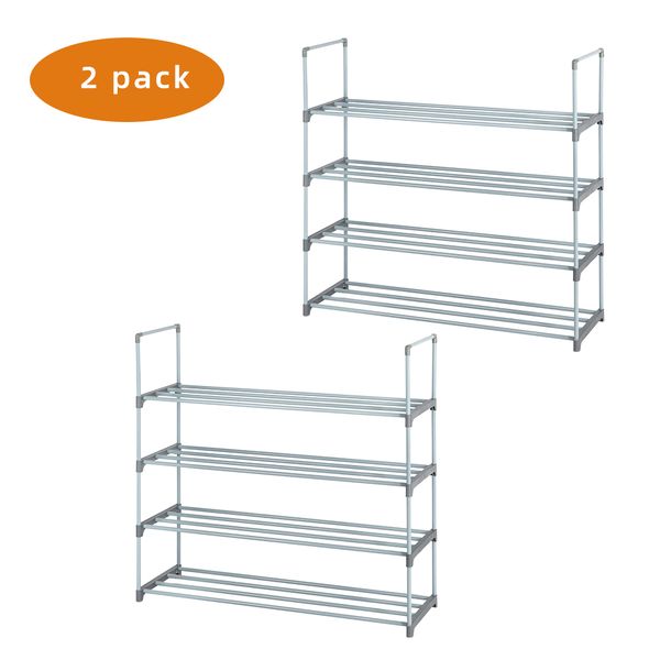 

easy to install shoe rack 2 set 4 tiers shoe rack shoes tower shelf storage organizer for bedroom entryway hallway closet gray color