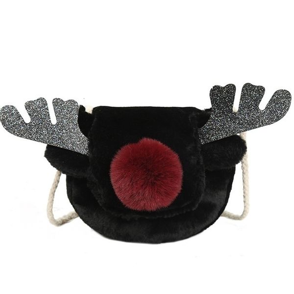 

2020 new plain christmas deer bag women gift fur reindeer crossbody bag red nose elk winter plush sweet girls sling shoulder bag